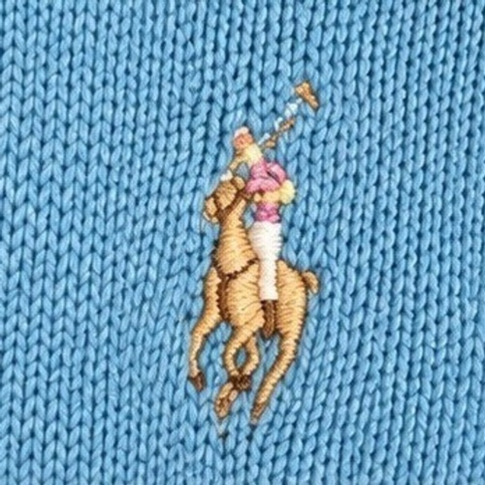 Ralph Lauren Sweater Womens Size M Bolivian Blue Cotton Multicolor Pony Logo NWT